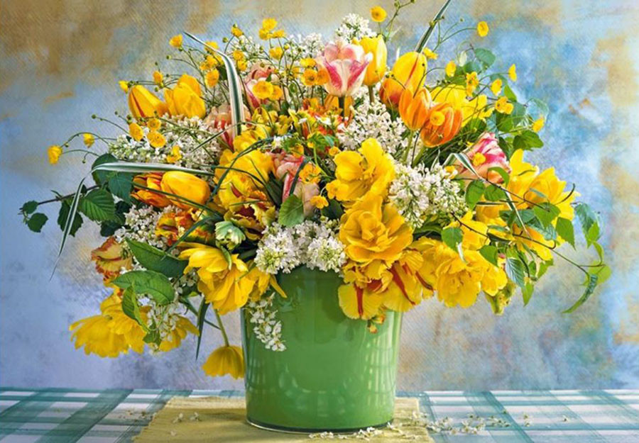 Весенние цветы в зеленой вазе. Пазл Castorland 1000 элементов - фото 2 - id-p131002082