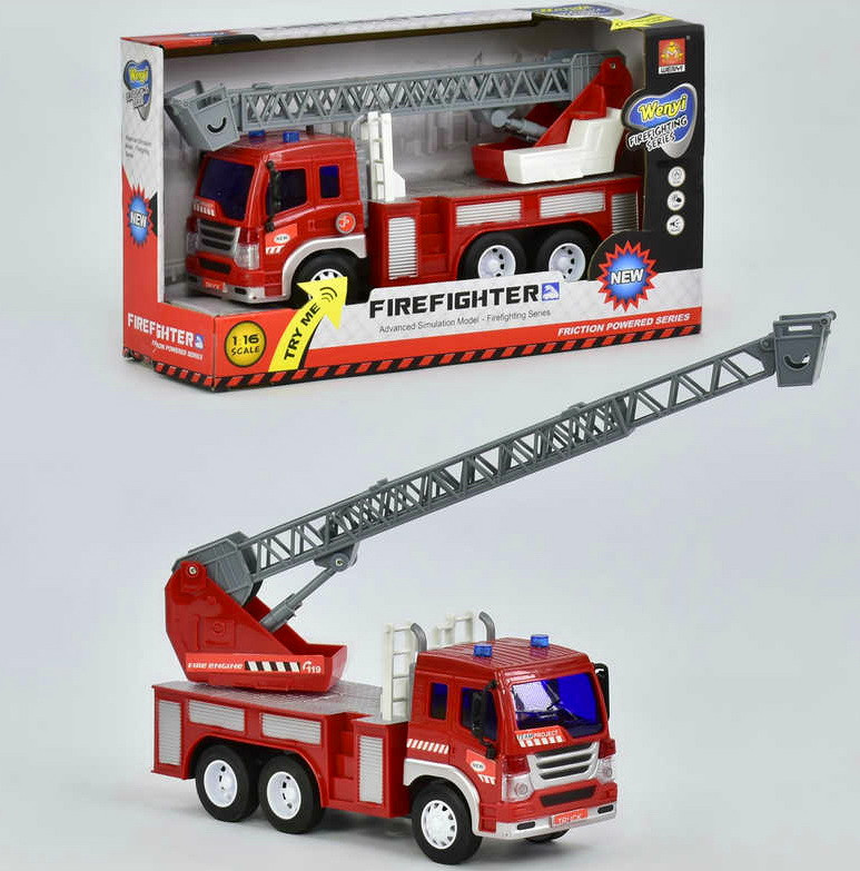 Пожарная инерционная машина с лестницей, свет/звук, арт. WY350B - фото 1 - id-p131058125
