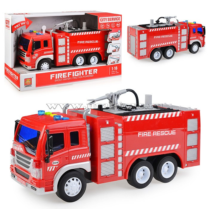 Пожарная машина инерционная,водяная помпа, свет, звук, арт.WY351A v
