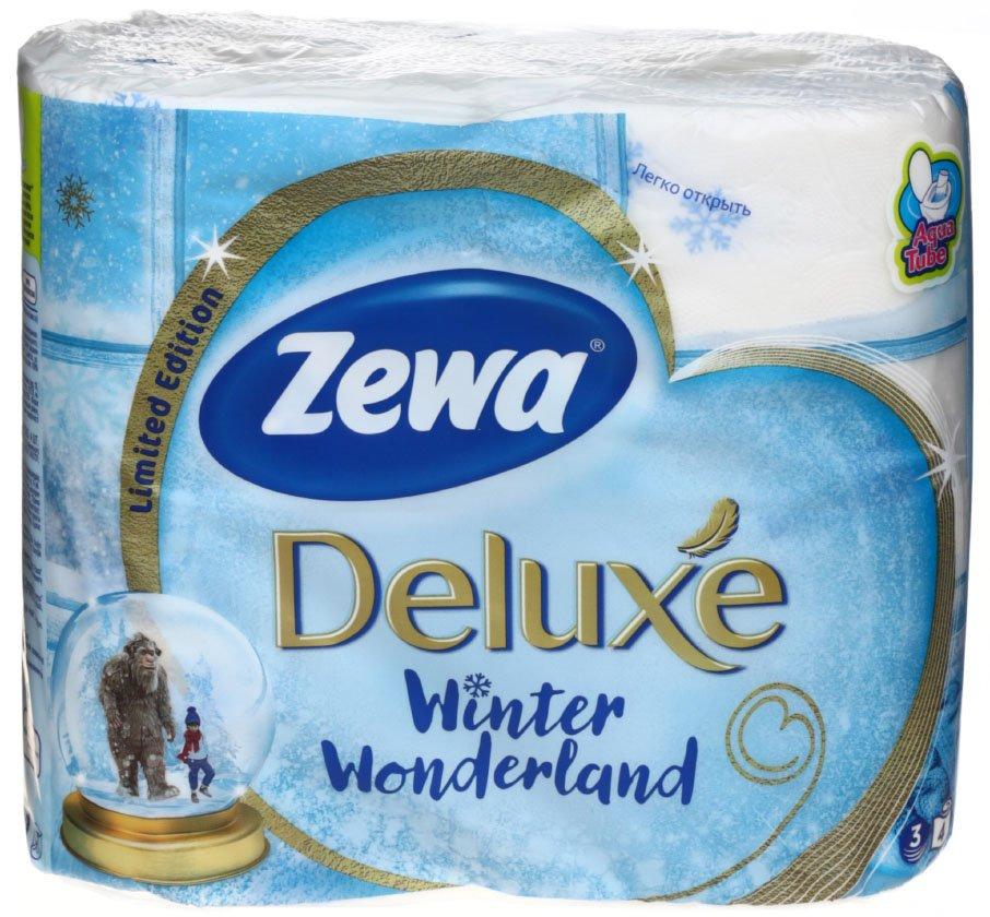 Бумага туалетная Zewa Deluxe 4 рулона, ширина 95 мм, Pure White, белая - фото 1 - id-p131171713