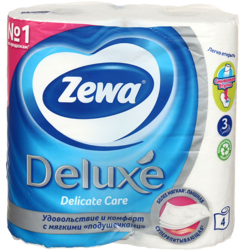 Бумага туалетная Zewa Deluxe 4 рулона, ширина 95 мм, Pure White, белая - фото 3 - id-p131171713