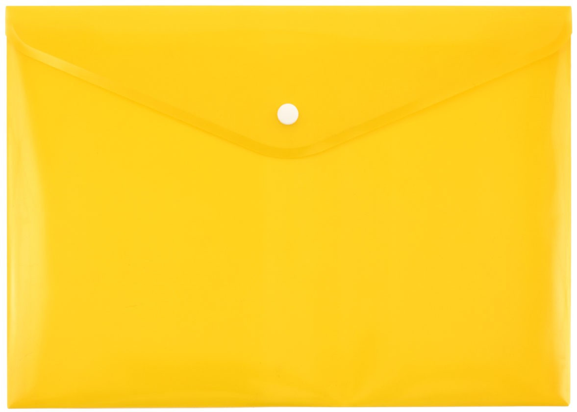 Папка-конверт пластиковая на кнопке inФормат толщина пластика 0,18 мм, прозрачная желтая - фото 1 - id-p131169606