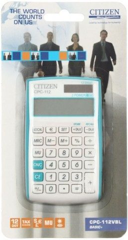 Калькулятор карманный 12-разрядный Citizen CPC-112 белый с голубым - фото 1 - id-p131175097