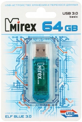 Флэш-накопитель Mirex Elf 64Gb, USB 3.0, корпус прозрачно-голубой - фото 1 - id-p131175132