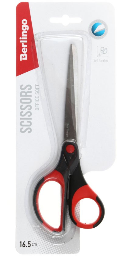 Ножницы канцелярские Berlingo Office Soft 165 мм, ручки черные с красным - фото 1 - id-p131175138