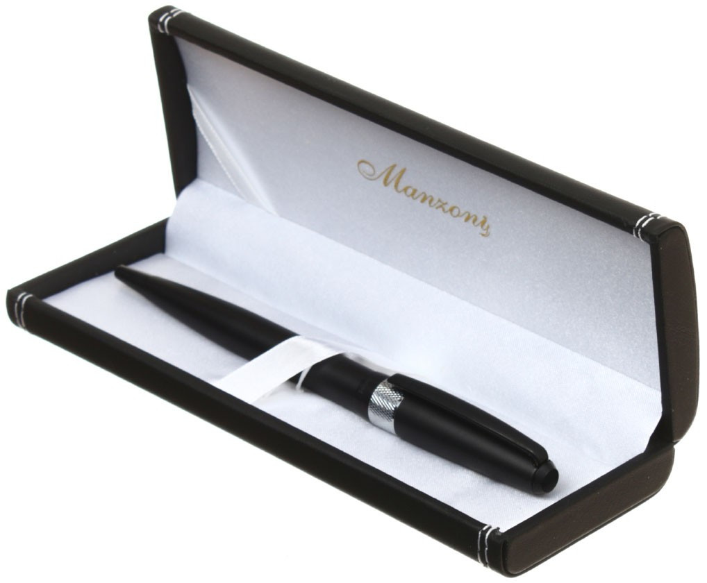 Ручка подарочная шариковая Manzoni Conti корпус черный матовый металл - фото 3 - id-p131175158