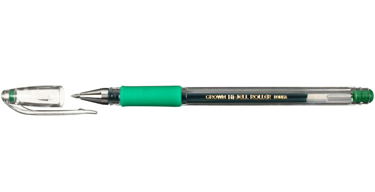 Ручка гелевая Crown Hi-Jell Grip корпус прозрачный, стержень зеленый - фото 2 - id-p131176521