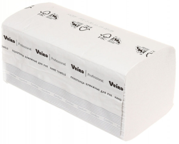 Полотенца бумажные Veiro Professional (в пачке) 1 пачка, ширина 220 мм, Comfort, белые - фото 1 - id-p131176542