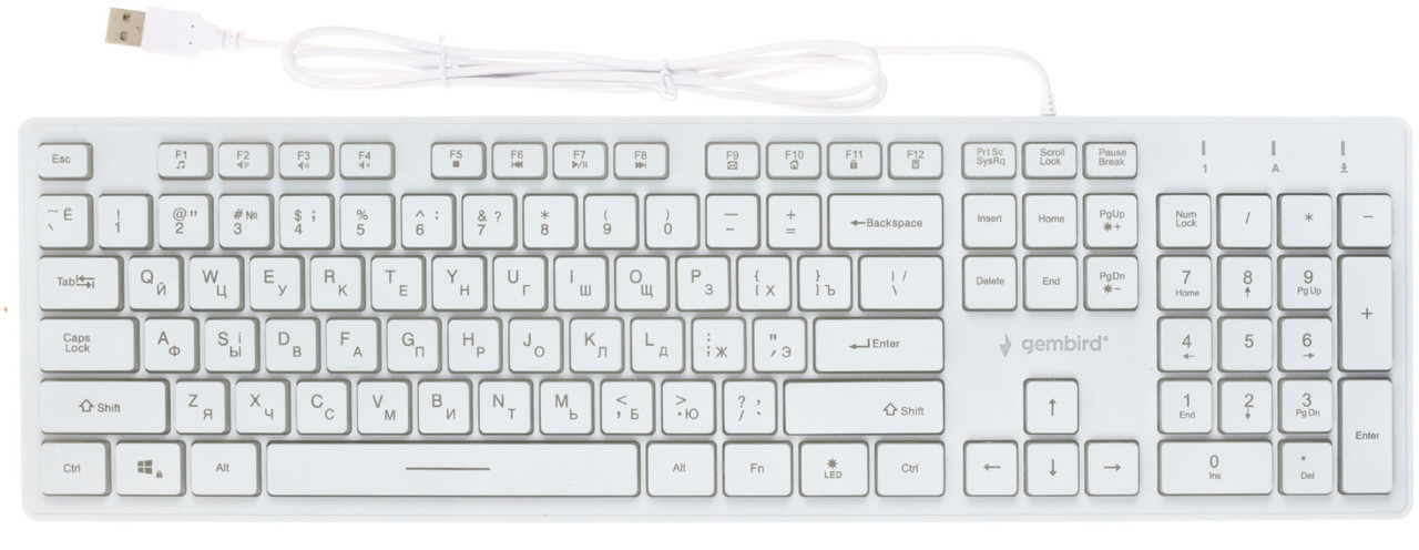 Клавиатура Gembird KB-UML3-01-W-RU с подсветкой USB, проводная, белая - фото 2 - id-p131176553