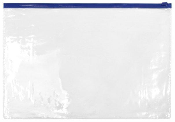 Папка-конверт пластиковая на молнии inФормат А4+ 335*223 мм, толщина пластика 0,18 мм, прозрачная с синей - фото 1 - id-p131169755