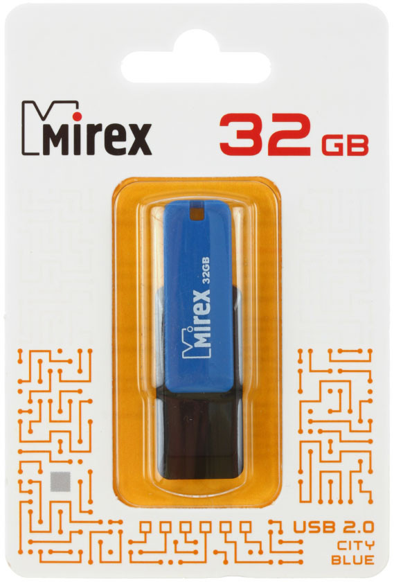 Флэш-накопитель Mirex City 32Gb, корпус черный с синим - фото 1 - id-p131172963