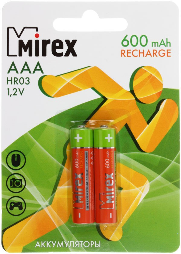 Аккумулятор Mirex AAA, 1.2V, 600 mAh (2 шт. в упаковке) - фото 2 - id-p131175247