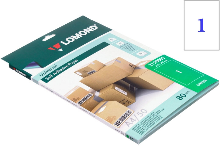 Бумага самоклеящаяся для изготовления этикеток Lomond А4, 1 шт., 210*297 мм, зеленая - фото 1 - id-p131171943