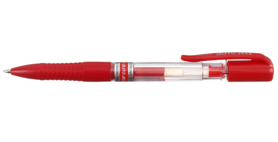 Ручка гелевая автоматическая Crown Auto Jell 3000N корпус прозрачный с красным, стержень красный - фото 1 - id-p131176613