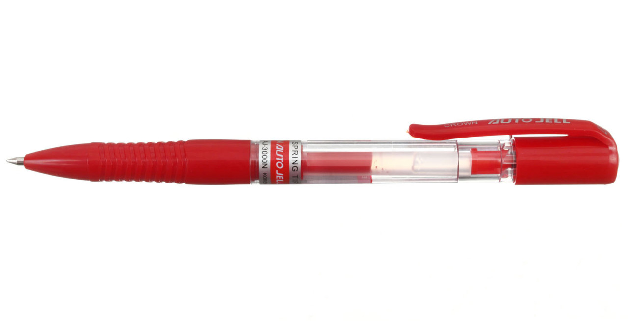 Ручка гелевая автоматическая Crown Auto Jell 3000N корпус прозрачный с красным, стержень красный - фото 2 - id-p131176613