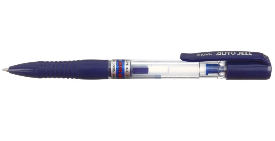Ручка гелевая автоматическая Crown Auto Jell 3000N корпус прозрачный с синим, стержень синий - фото 1 - id-p131176614