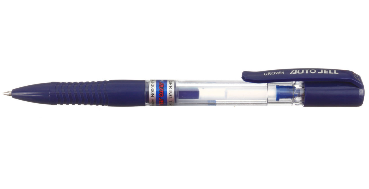 Ручка гелевая автоматическая Crown Auto Jell 3000N корпус прозрачный с синим, стержень синий - фото 2 - id-p131176614