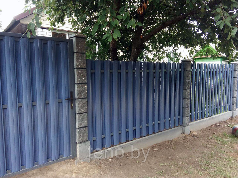 Забор на сборном фундаменте под ключ (металлоштакетник ЛАГУНА, двойная зашивка, декоративные столбы) - фото 3 - id-p131179334