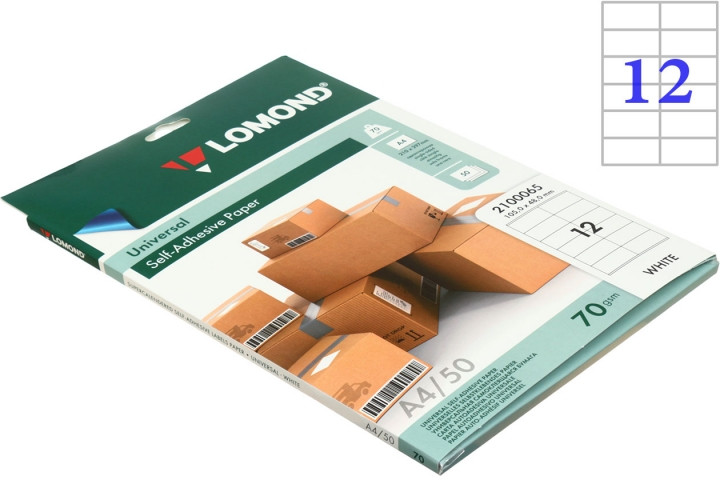 Бумага самоклеящаяся для изготовления этикеток Lomond А4, 12 шт., 105*48 мм, матовая, белая - фото 2 - id-p131171996