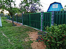 Забор на сборном фундаменте под ключ (металлоштакетник RAL 6005, двойная зашивка, декоративные столбы), фото 6