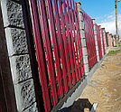 Забор на сборном фундаменте под ключ (металлоштакетник RAL 3005, двойная зашивка, декоративные столбы), фото 6