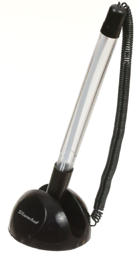 Ручка шариковая на подставке Silwerhof корпус прозрачный с черным, стержень синий - фото 2 - id-p131176876