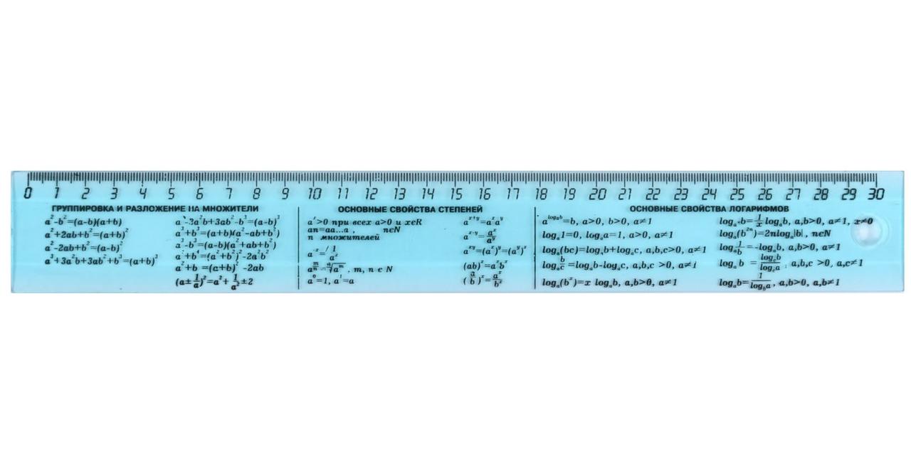Линейка пластиковая «Юниопт» 30 см, алгебраическая, прозрачная голубая - фото 2 - id-p131173306