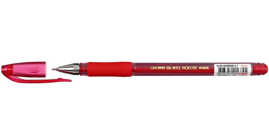 Ручка гелевая Crown Hi-Jell Needle Grip корпус прозрачный, стержень красный - фото 1 - id-p131176905