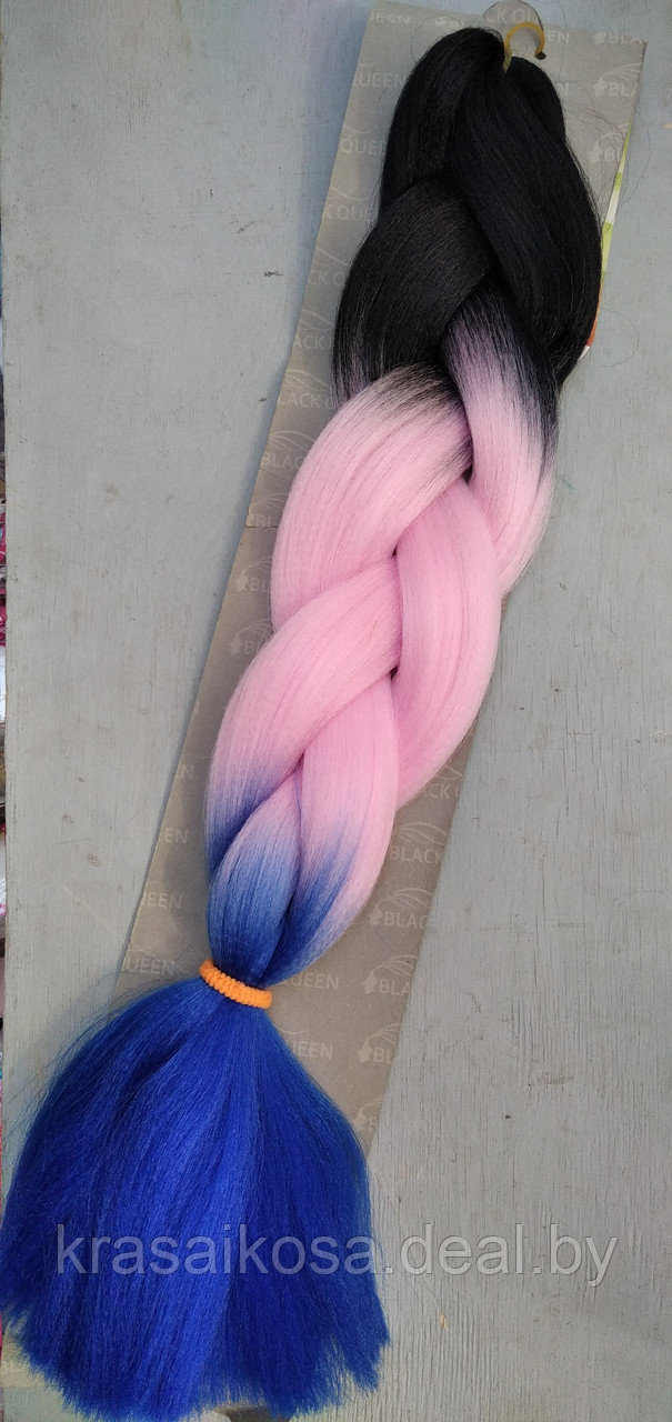 Канекалон термо 60 см,100 гр Черный Розовый Синий трехцветный омбре гофрированный kanekalon hair Jumbo braidd - фото 1 - id-p131183436