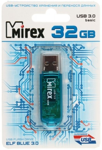 Флэш-накопитель Mirex Elf 32Gb, USB 3.0, корпус прозрачно-голубой - фото 1 - id-p131175640