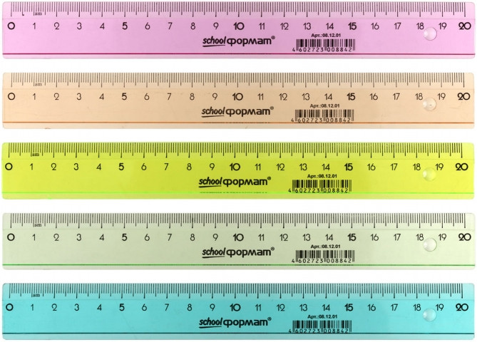 Линейка пластиковая schoolФормат 20 см, прозрачная цветная, ассорти (цена за 1 шт.) - фото 2 - id-p131170247