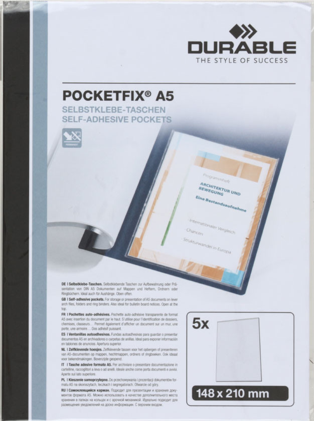 Кармашки самоклеящиеся Pocketfix А5 (148*210 мм), 5 шт., прозрачные - фото 3 - id-p131174693