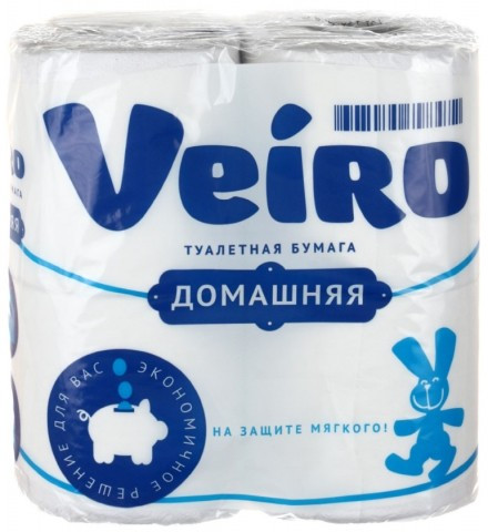 Бумага туалетная Veiro «Домашняя» 4 рулона, ширина 90 мм, белая - фото 1 - id-p131174731