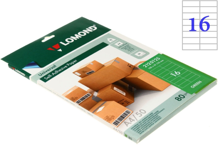 Бумага самоклеящаяся для изготовления этикеток Lomond А4, 16 шт., 105*37 мм, матовая, зеленая - фото 1 - id-p131174733