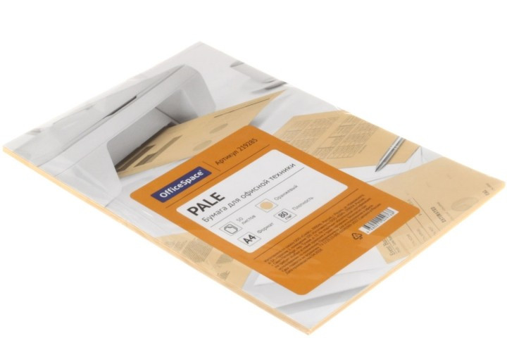 Бумага офисная цветная OfficeSpace Pale А4 (210*297 мм), 80 г/м2, 50 л., оранжевая - фото 1 - id-p131175825