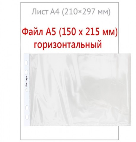 Файл А5 перфорированный горизонтальный Berlingo 30 мкм, гладкий, глянцевый, горизонтальный, 150*215 мм (до 80 - фото 2 - id-p131174767