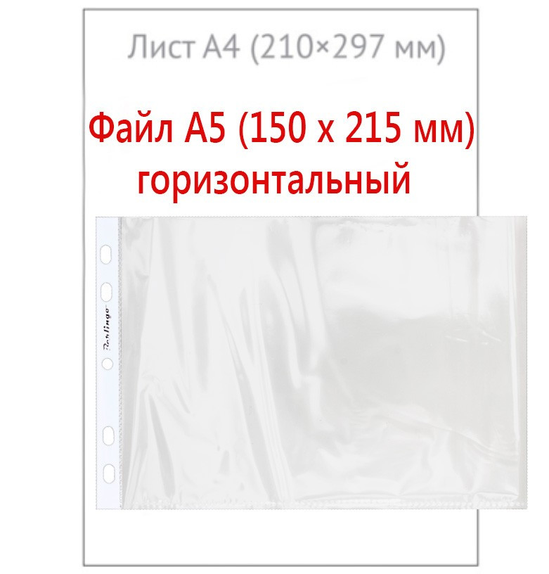 Файл А5 перфорированный горизонтальный Berlingo 30 мкм, гладкий, глянцевый, горизонтальный, 150*215 мм (до 80 - фото 3 - id-p131174767