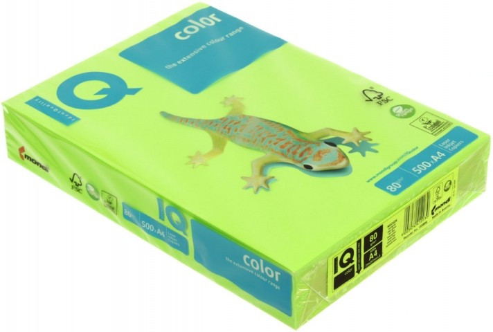 Бумага офисная цветная IQ Color А4 (210*297 мм), 80 г/м2, 500 л., зеленый неон - фото 4 - id-p131174779