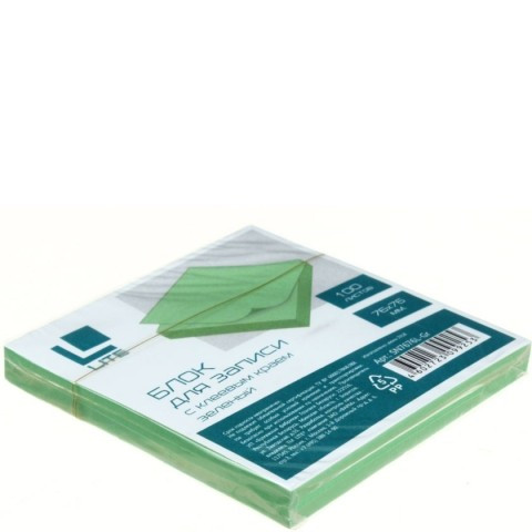 Бумага для заметок с липким краем Lite 76*76 мм, 1 блок*100 л., зеленая - фото 1 - id-p131174782