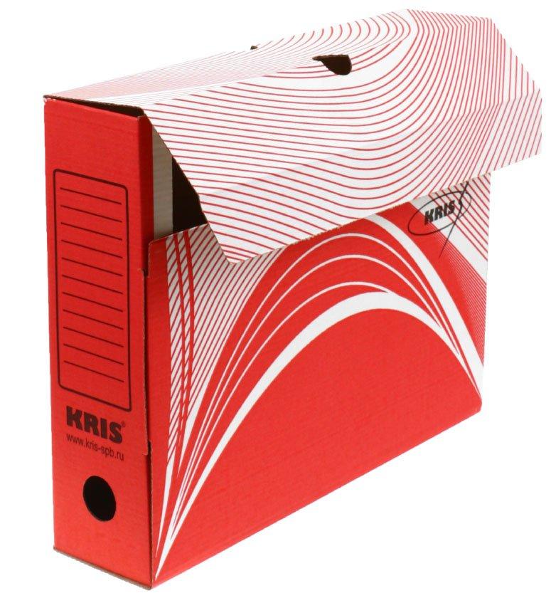 Короб архивный из гофрокартона Kris корешок 75 мм, 325*260*75 мм, красный - фото 1 - id-p131171464