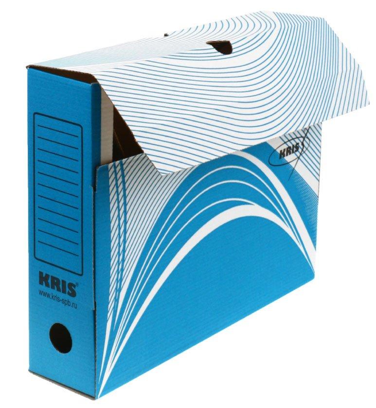 Короб архивный из гофрокартона Kris корешок 75 мм, 325*260*75 мм, синий - фото 1 - id-p131171465