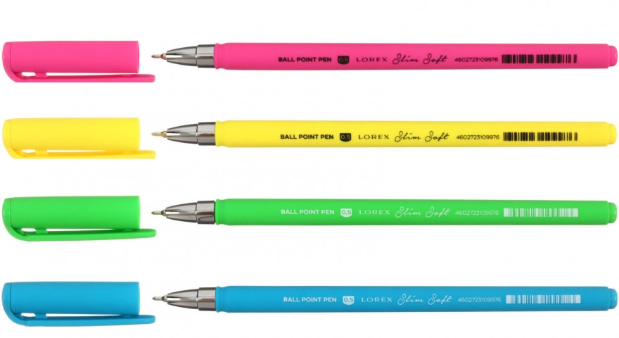 Ручка шариковая Lorex Slim Soft Neon, корпус ассорти, стержень синий - фото 1 - id-p131175915