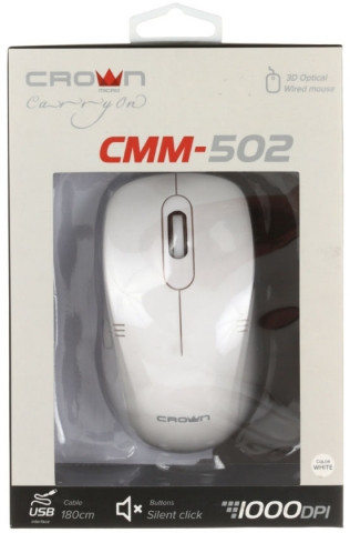 Мышь компьютерная Crown CMM-502 USB, проводная, белая - фото 2 - id-p131175945