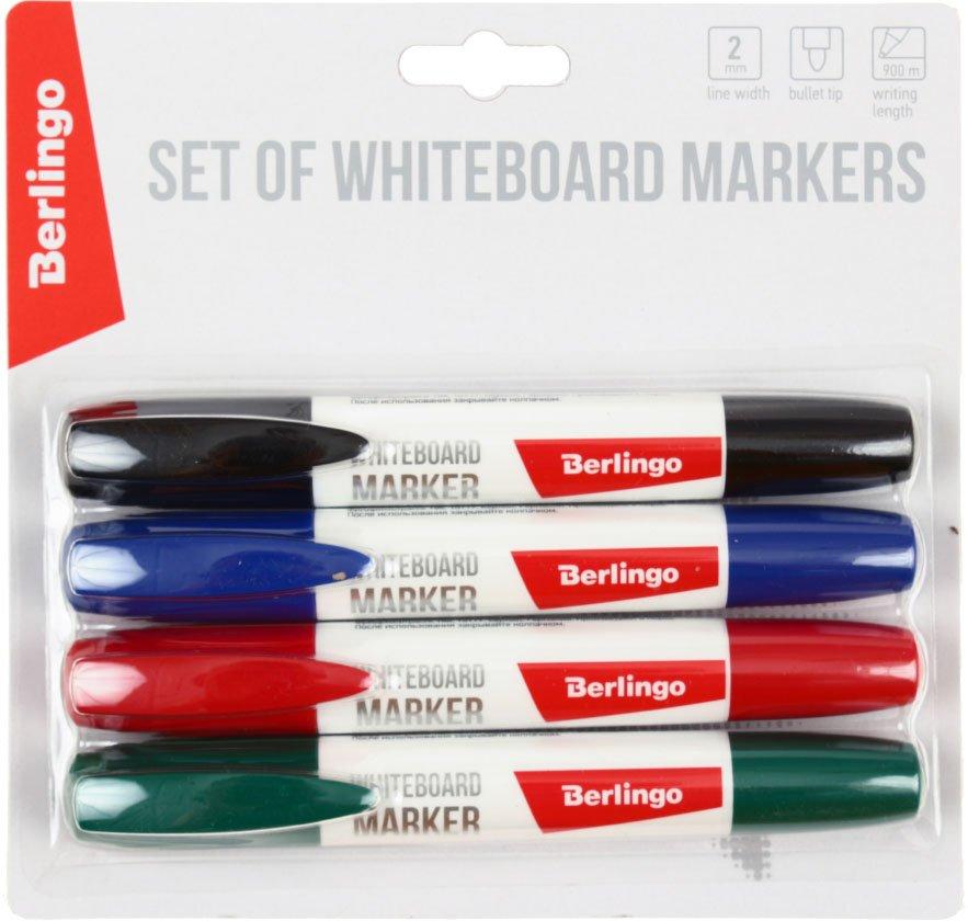 Набор маркеров для вайтбордов Berlingo 4 цвета (красный, зеленый, черный, синий) - фото 1 - id-p131173676