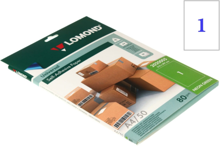 Бумага самоклеящаяся для изготовления этикеток Lomond А4, 1 шт., 210*297 мм, матовая, зеленый неон - фото 2 - id-p131170494