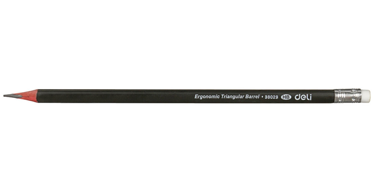 Карандаш чернографитный Deli Ergonomic Triangular Barrel твердость грифеля ТМ, с ластиком, корпус черный - фото 2 - id-p131174898