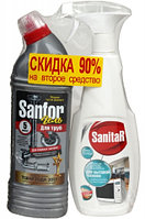 Средство для чистки труб Sanfor 750 мл + 500 мл Sanitar «Для бытовой техники»
