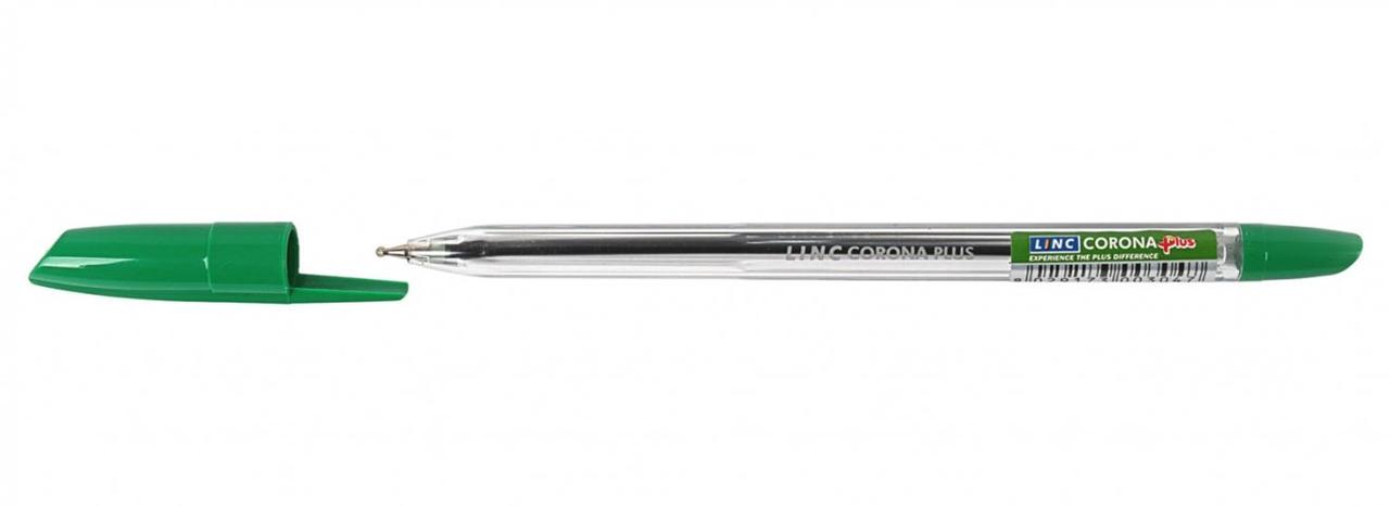 Ручка шариковая Linc Corona Plus корпус прозрачный, стержень зеленый - фото 1 - id-p131171604