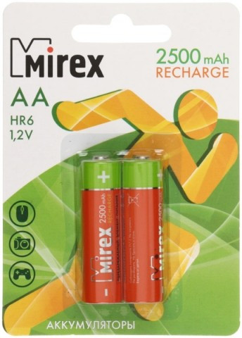 Аккумулятор Mirex AA, 1.2V, 2500 mAh (2 шт. в упаковке) - фото 1 - id-p131174955