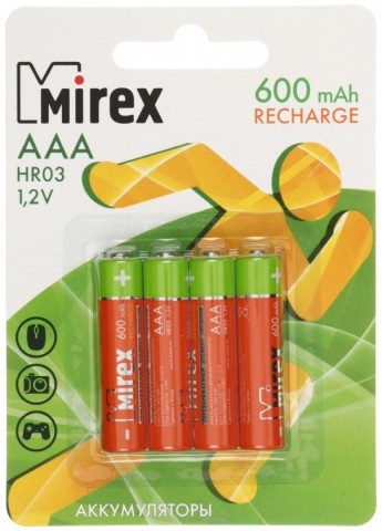 Аккумулятор Mirex AAA, 1.2V, 600 mAh (4 шт. в упаковке) - фото 1 - id-p131174956